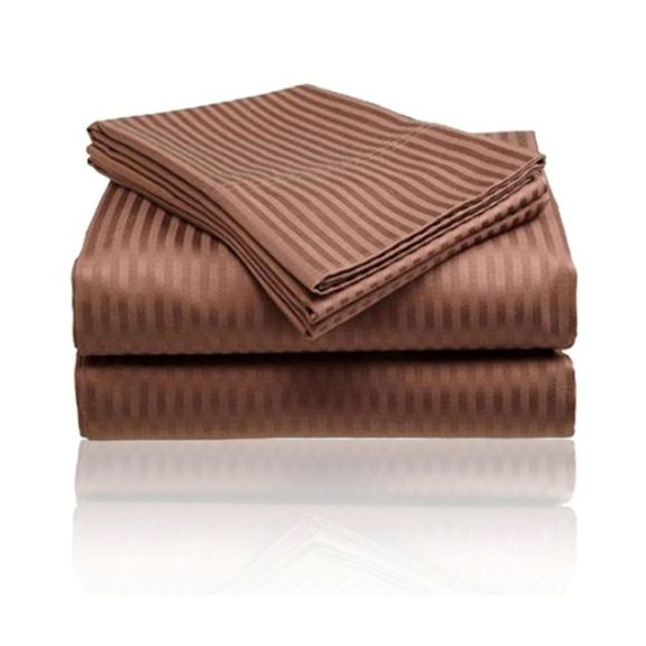 Embossed Striped Bed Sheet Collection (4-Piece), Brown, Queen - Picture 1 of 1
